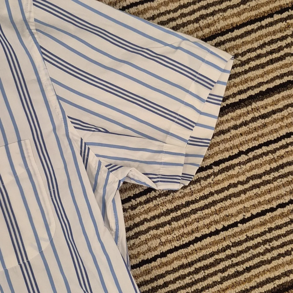J CREW Secret Wash White Blue Striped Cotton Mens Large Short Sleeve Shirt NEW - Picture 7 of 9